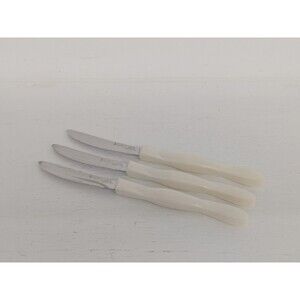 Cutco 1759 KA Table Knife Pearl White Handle Serrated Steak Knife USA LOT OF 3